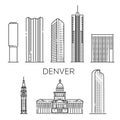 Denver travel landmark. Vector flat line illustration