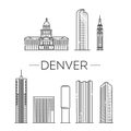Denver travel landmark. Vector flat line illustration