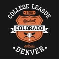 Colorado, Denver vintage baseball graphic for t-shirt. Original clothes design with grunge and shield. Apparel typography. Vector.