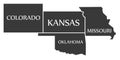 Colorado - Kansas - Oklahoma - Missouri Map labelled black