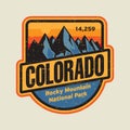 Colorado label or stamp with mountains. Grunge t-shirt print