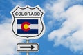 Colorado map and state flag on a USA highway road sign Royalty Free Stock Photo