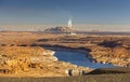 Colorado River and Coal-Fired Navajo Power Plant near Page Arizona Royalty Free Stock Photo