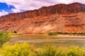 Colorado River Rock Canyon Reflection Green Grass Outside Moab Utah Royalty Free Stock Photo