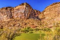 Colorado River Rock Canyon Reflection Green Grass Outside Moab Utah Royalty Free Stock Photo