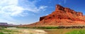 Southwest Landscape Panorama of Colorado River and Sandstone Butte near Moab, Utah, USA