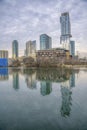 Colorado River waterfront with a reflection of the cityscape at Austin, Texas