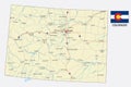 Colorado road vector map with flag Royalty Free Stock Photo