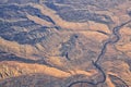 Colorado Rocky Mountains Aerial panoramic views from airplane of abstract Landscapes, peaks, canyons and rural cities in southwest Royalty Free Stock Photo