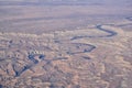 Colorado Rocky Mountains Aerial panoramic views from airplane of abstract Landscapes, peaks, canyons and rural cities in southwest Royalty Free Stock Photo