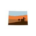 Colorado State Shape with Farm at Sunset w Windmill, Barn, and a
