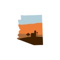 Colorado State Shape with Farm at Sunset w Windmill, Barn, and a