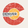 Colorado t-shirt graphic design with denver city map.