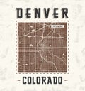 Colorado vintage t-shirt graphic design with denver city map.