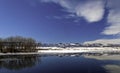 Colorado Winter Landscape with Frozen Lake and Snowy Mountains Royalty Free Stock Photo