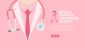 Colorbackground02.epsDoctor in lab coat with stethoscope with pink ribbon on pink background.