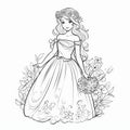 colorbook outline colorless flowers princess generative AI
