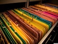 Colorcoded file folders in filing cabinet drawer Royalty Free Stock Photo