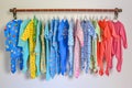 colorcoordinated baby outfits on closet rods Royalty Free Stock Photo