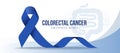 Colorectal cancer awareness month - dark blue ribbon awareness sign on intestine and colon symbol and curve texture background