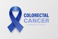 Colorectal Cancer Banner, Card, Placard with Vector 3d Realistic Dark Blue Ribbon on White Background. Colon Cancer