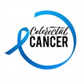 Colorectal Cancer Vector Illustration. Ribbon around letters. Vector Stroke Blue Ribbon. March is Cancer Awareness Month