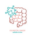 Colorectal carcinoma, adenocarcinoma outline icon. Malignant cell growth sign.