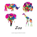 Colored abstract silhouettes of African animals. Royalty Free Stock Photo