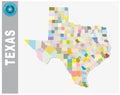 Colored administrative and political vector map of us federal state texas with seal