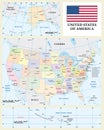 Colored administrative vector map of the USA with states and capital cities Royalty Free Stock Photo
