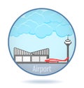 Colored airport in a circle frame.