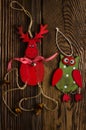 Colored Animal Hanging Decors on Wooden Table Royalty Free Stock Photo