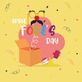 Colored april fool day template with surprise box Vector