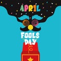 Colored april fool day template with surprise box Vector