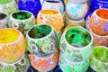 Colored arab glass vases for candles and fruit. Lamps and lanterns for candles