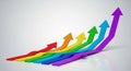 Colored arrows graphically representing growth, ascending from left to right. Each arrow is a Royalty Free Stock Photo