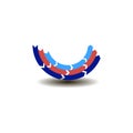 Colored arrows move in a circle, red, blue, in the shape of a bowl