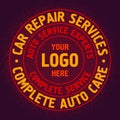 Colored Auto Repair Services Badge template. Car service label, emblem.