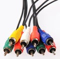 Colored av cable, isolated on white. Video and audio cable plugs