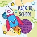 Colored back to school poster astronomy class Happy rocket character Vector Royalty Free Stock Photo