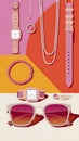 Colored background with different accessories Royalty Free Stock Photo