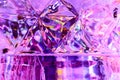 Colored background of the ice face, pink color, refraction of ice, close-up, background for postcards, congratulations