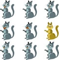 Colored background with nine cats
