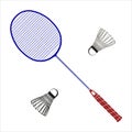 Colored badminton racket and shuttlecock Royalty Free Stock Photo