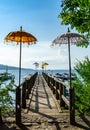 Colored balinese umbrellas on a pontoon