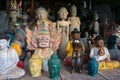 Colored Balinese wooden statues in tourist market in Ubud. Indonesia