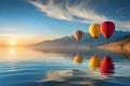 Colored ballons on blue sky Ai generated Royalty Free Stock Photo