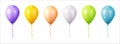 Colored Balloon set isolated on transparent background. Vector 3d realistic festive helium balloons template for anniversary, Royalty Free Stock Photo