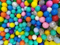 Colored balloons. Blue balloons. Bright background colors. Top view of the many colorful balls in the pool on the indoor Royalty Free Stock Photo