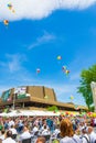 Colored balloons in the sky May 24th Bulgaria Varna square